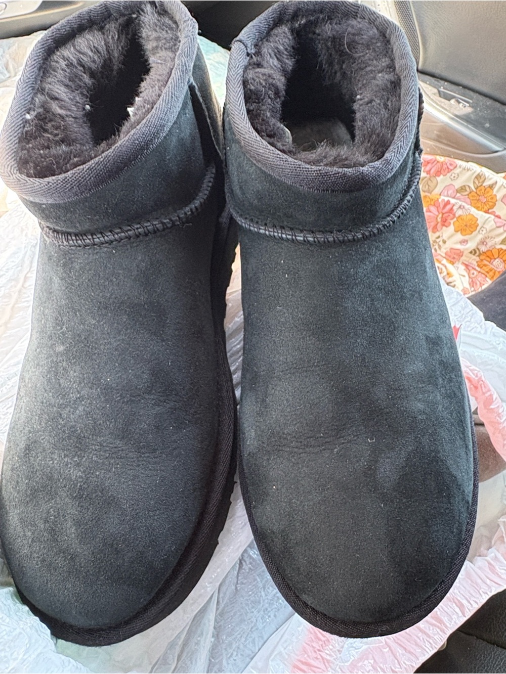UGG Black Suede Short Fleece-Lined Ankle Boots
